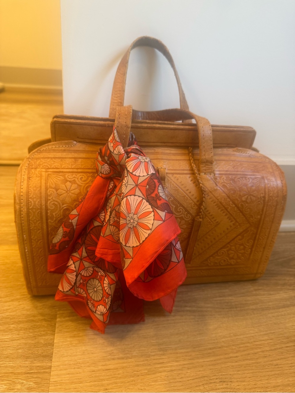 Vintage Hand-Tooled Leather Doctor Bag